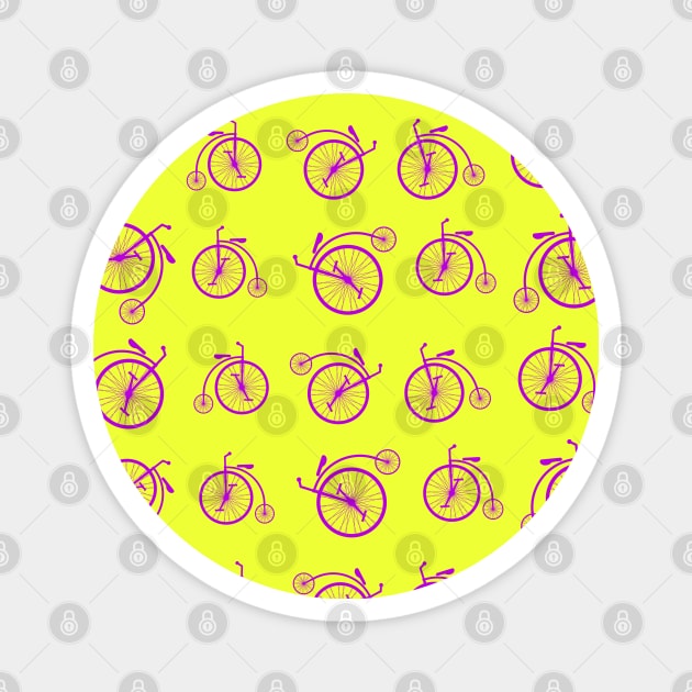 Purple Retro Bicycle Pattern on Yellow Background Magnet by DesignWood Atelier